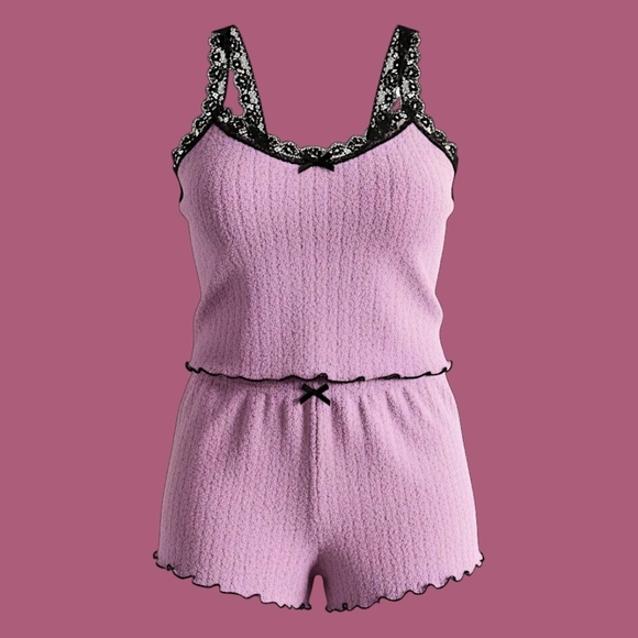 The Unbranded Brand Other - 🚺 S US — 2pc Microfleece Pajama Set w/ Cropped Top & High–Waisted Bottoms